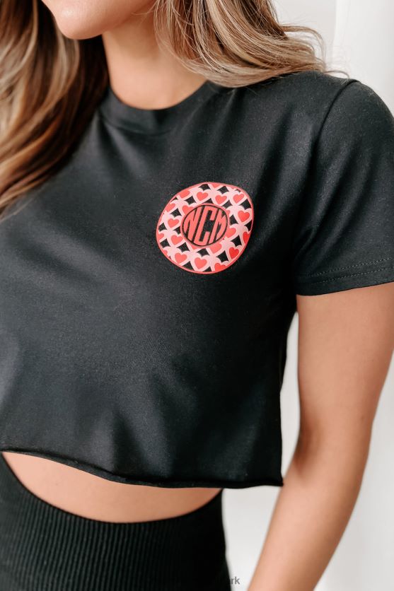 monogram hjerter råsøm grafisk crop-t-shirt NanaMacs XJPBDL899 sort