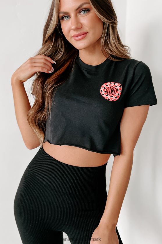 monogram hjerter råsøm grafisk crop-t-shirt NanaMacs XJPBDL899 sort
