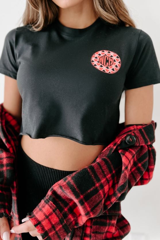 monogram hjerter råsøm grafisk crop-t-shirt NanaMacs XJPBDL899 sort