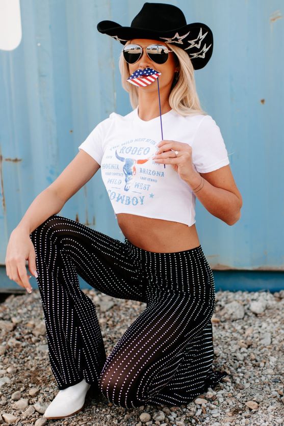 rodeo cowboy grafisk t-shirt med rå søm NanaMacs XJPBDL789 hvid