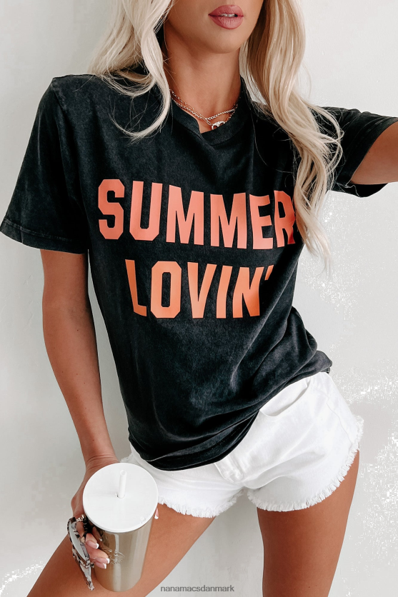 sommer lovin vintage wash grafisk t-shirt NanaMacs XJPBDL832 vintage sort