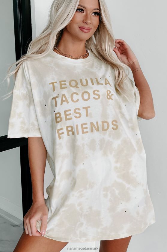 tequila tacos bedste venner oversized distressed tie-dye grafisk t-shirt NanaMacs XJPBDL1083 kaki