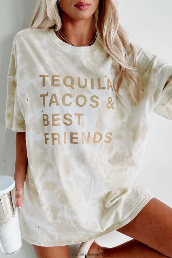 tequila tacos bedste venner oversized distressed tie-dye grafisk t-shirt NanaMacs XJPBDL1083 kaki