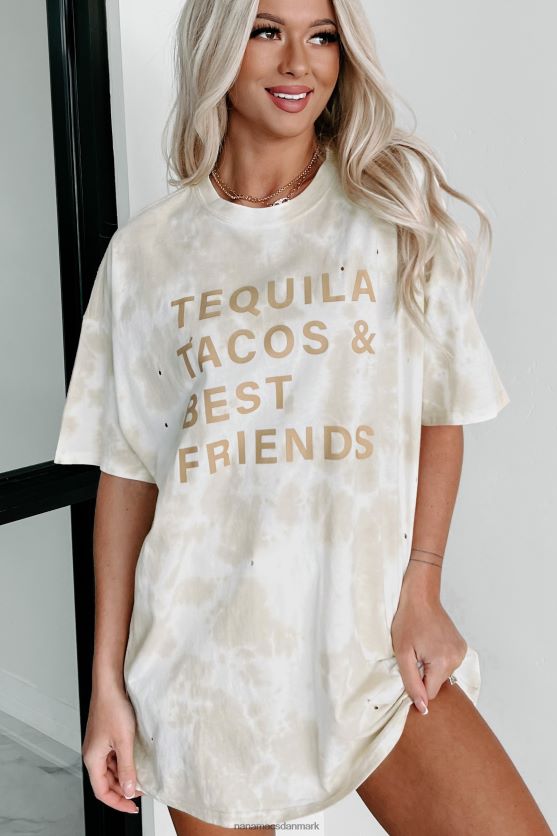 tequila tacos bedste venner oversized distressed tie-dye grafisk t-shirt NanaMacs XJPBDL1083 kaki