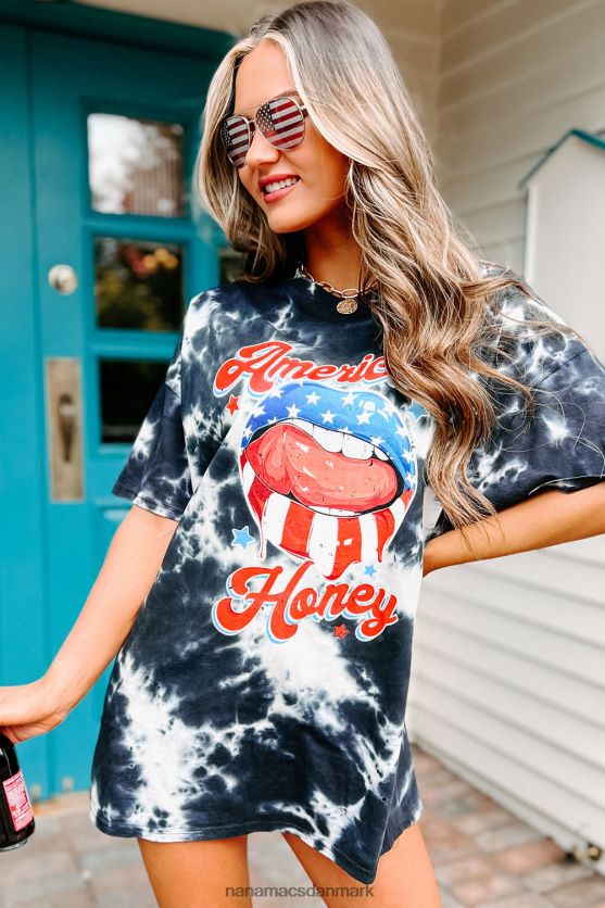 ung vild gratis oversize distressed tie-dye grafisk t-shirt NanaMacs XJPBDL842 sort