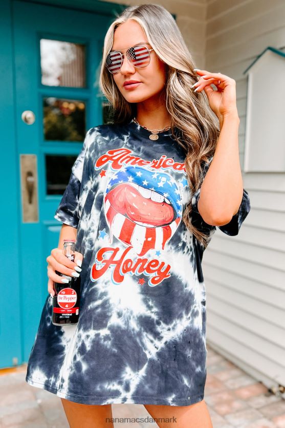 ung vild gratis oversize distressed tie-dye grafisk t-shirt NanaMacs XJPBDL842 sort