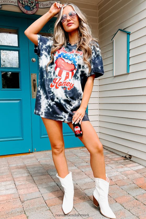 ung vild gratis oversize distressed tie-dye grafisk t-shirt NanaMacs XJPBDL842 sort