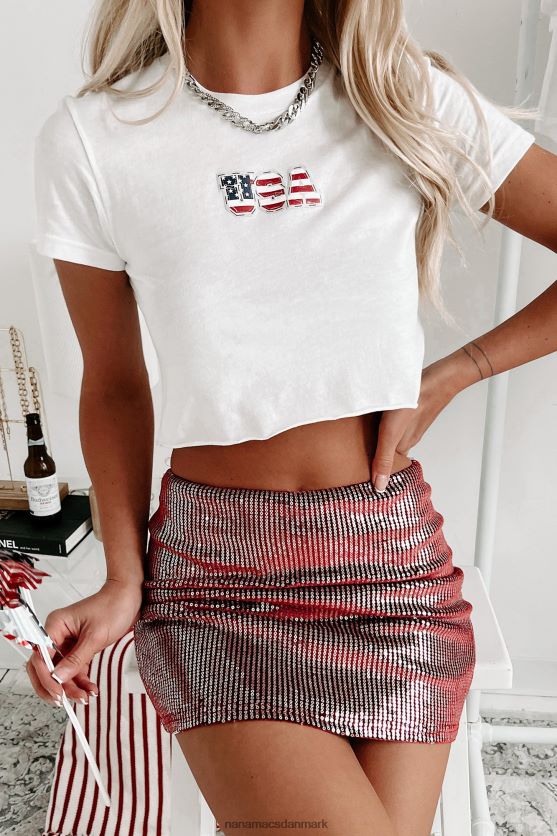 usa raw hem grafisk crop tee NanaMacs XJPBDL790 hvid