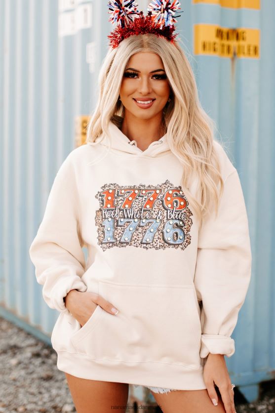1776 rød hvid blå grafisk hættetrøje NanaMacs XJPBDL1005 sandskal