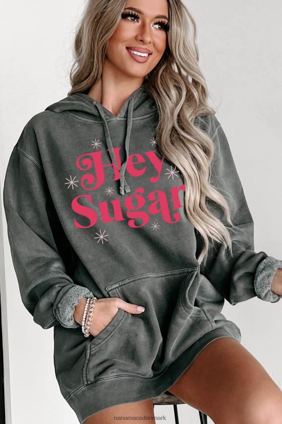 hey sugar vintage wash grafisk hættetrøje NanaMacs XJPBDL3596 sort/pink