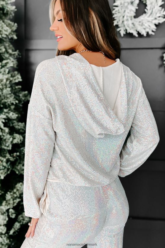 holder den glitrende langærmet hættetrøje NanaMacs XJPBDL1639 blush/sølv