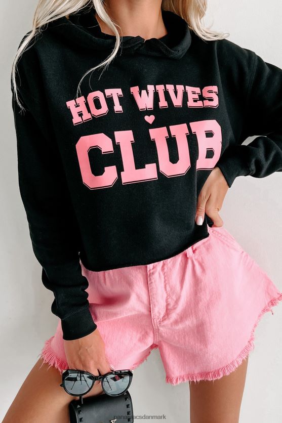 hot wives club cropped grafisk hættetrøje NanaMacs XJPBDL995 sort
