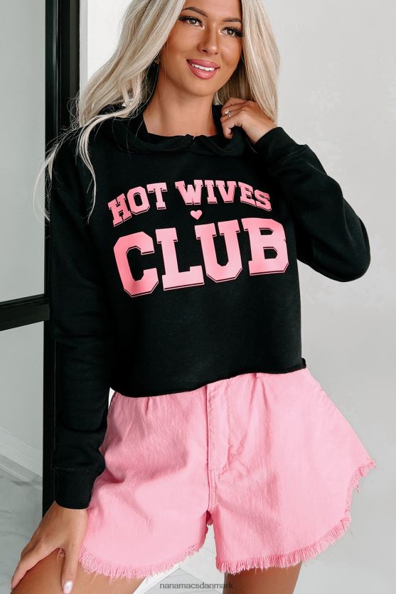 hot wives club cropped grafisk hættetrøje NanaMacs XJPBDL995 sort