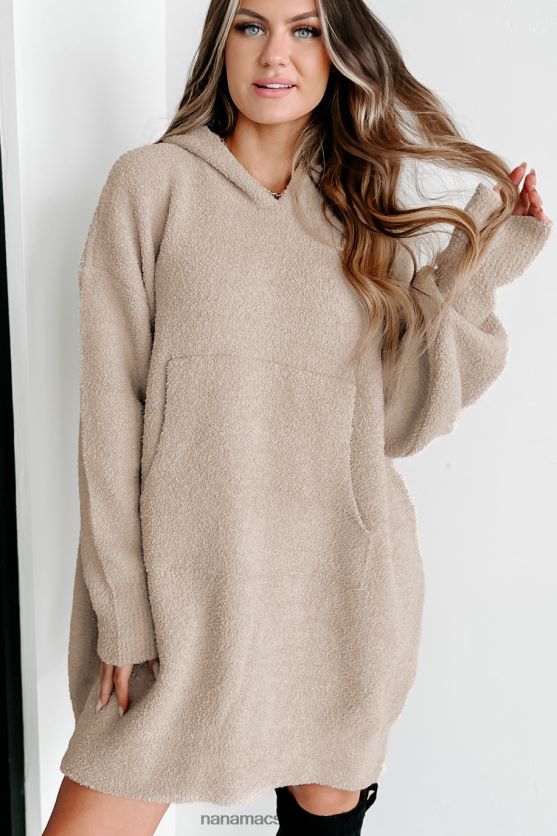 min eneste komfort plysstrik tæppe hættetrøje NanaMacs XJPBDL4565 beige