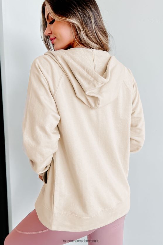 xoxo grafisk hættetrøje med lynlås NanaMacs XJPBDL1060 sand/hvid tekst-sleeve