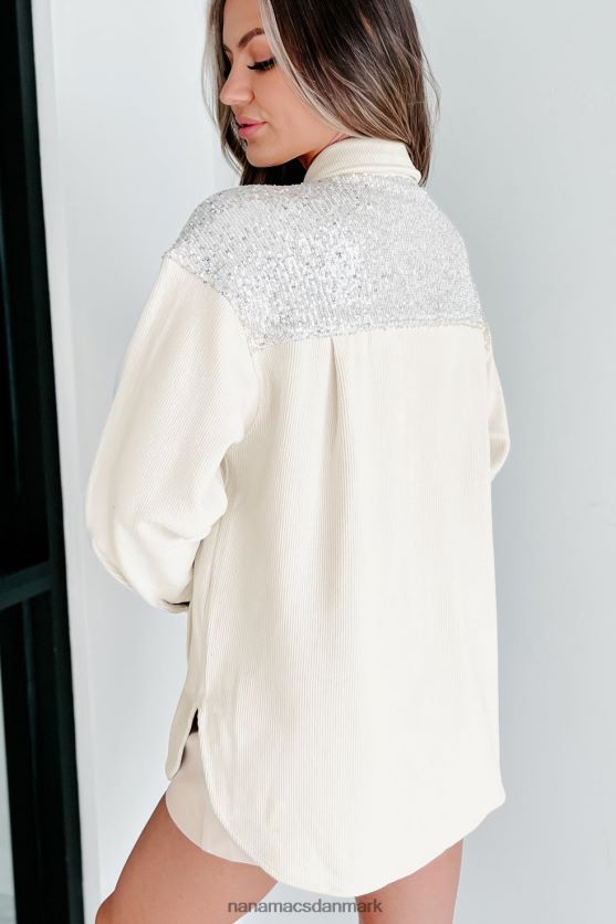 afslappet boujee ribbet pailletter detaljeret shacket NanaMacs XJPBDL3664 creme/sølv