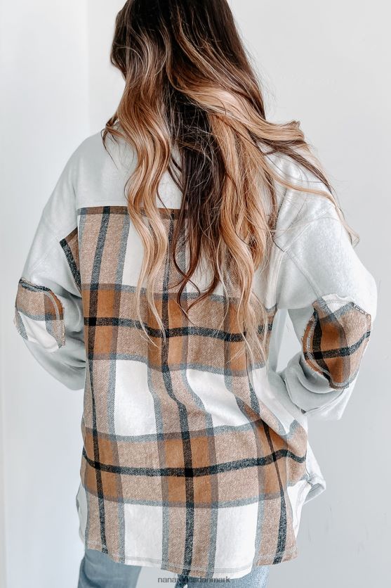 åbne spørgsmål plaid kontrastpanel fleece shacket NanaMacs XJPBDL1774 grå