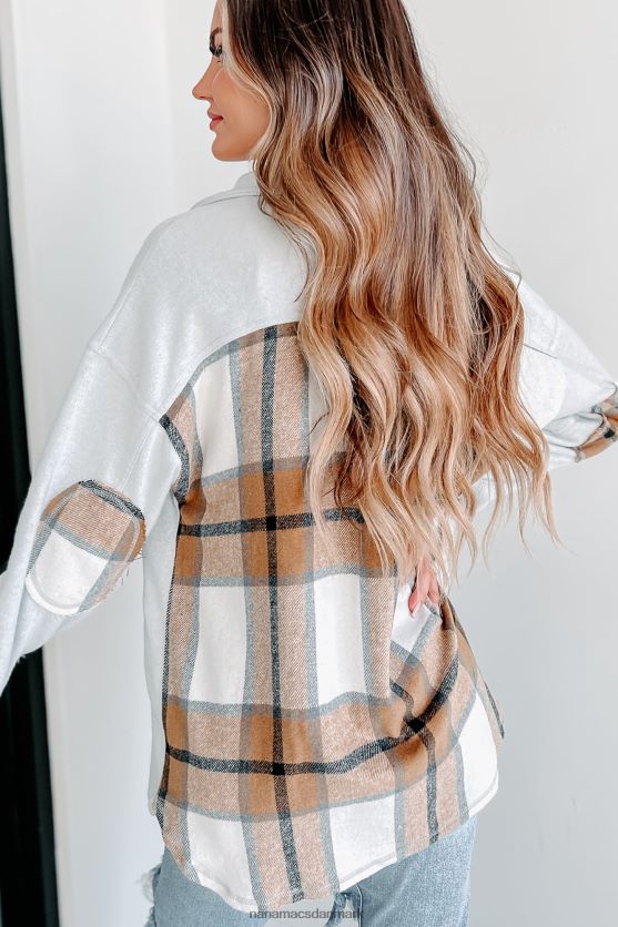 åbne spørgsmål plaid kontrastpanel fleece shacket NanaMacs XJPBDL1774 grå