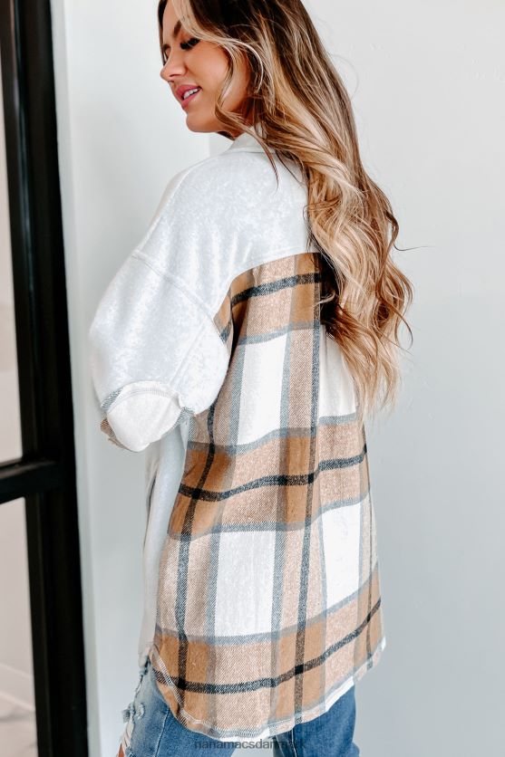 åbne spørgsmål plaid kontrastpanel fleece shacket NanaMacs XJPBDL1774 grå