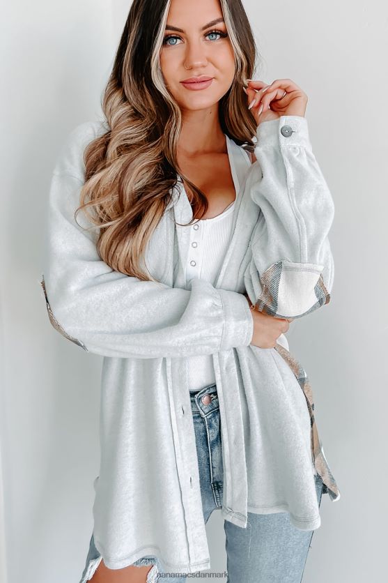 åbne spørgsmål plaid kontrastpanel fleece shacket NanaMacs XJPBDL1774 grå
