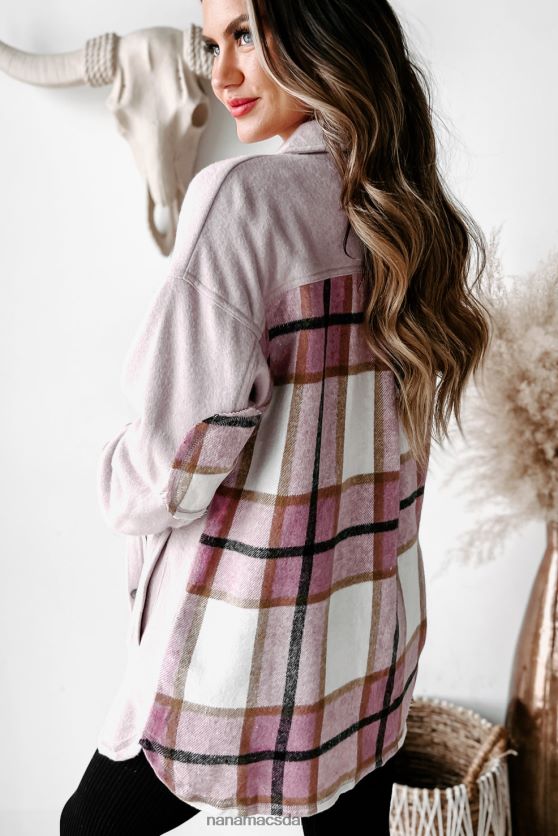 åbne spørgsmål plaid kontrastpanel fleece shacket NanaMacs XJPBDL3663 lyserød