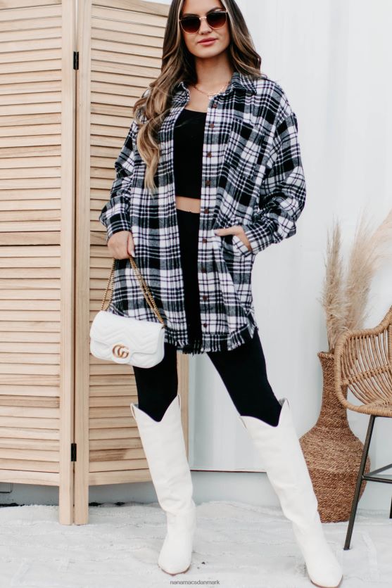 cider bål lang plaid shacket NanaMacs XJPBDL3701 hvid sort