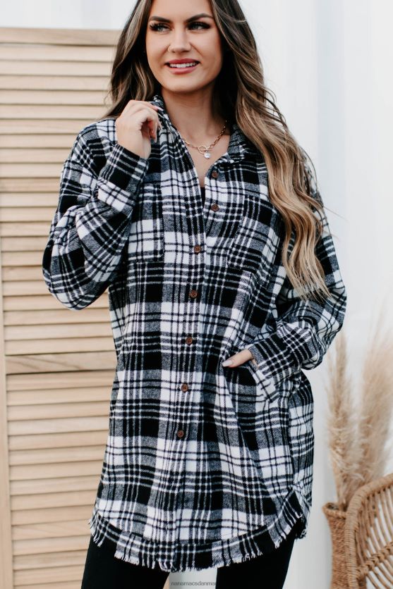 cider bål lang plaid shacket NanaMacs XJPBDL3701 hvid sort