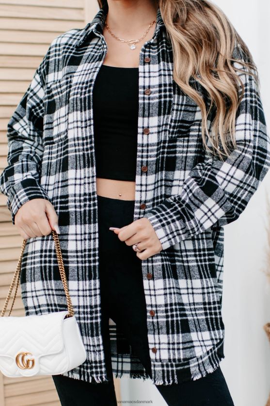 cider bål lang plaid shacket NanaMacs XJPBDL3701 hvid sort