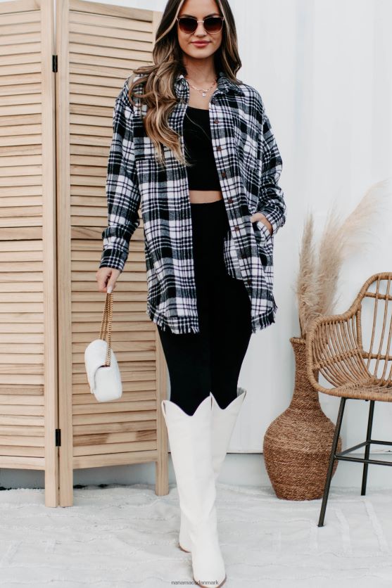 cider bål lang plaid shacket NanaMacs XJPBDL3701 hvid sort