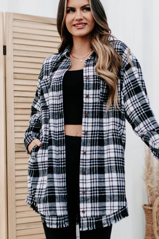 cider bål lang plaid shacket NanaMacs XJPBDL3701 hvid sort