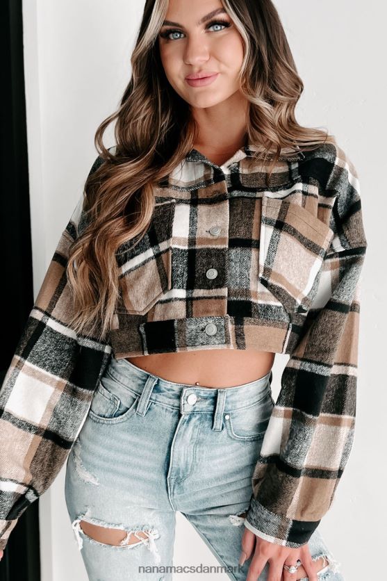 dækkende spor plaid beskåret shacket NanaMacs XJPBDL3656 sort/taupe