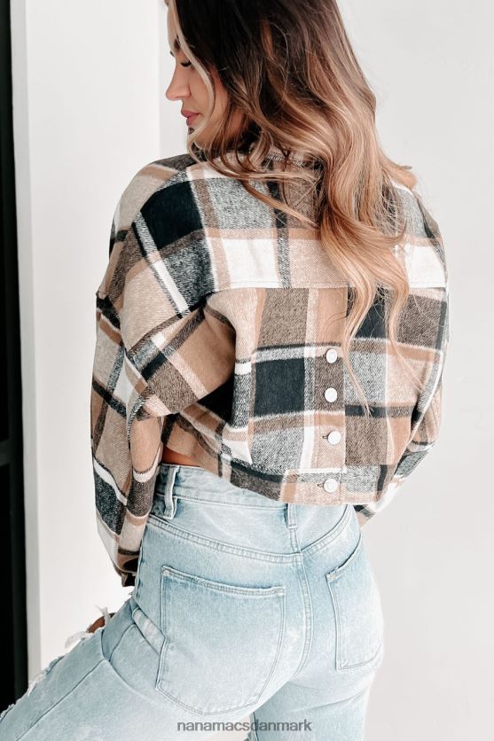 dækkende spor plaid beskåret shacket NanaMacs XJPBDL3656 sort/taupe
