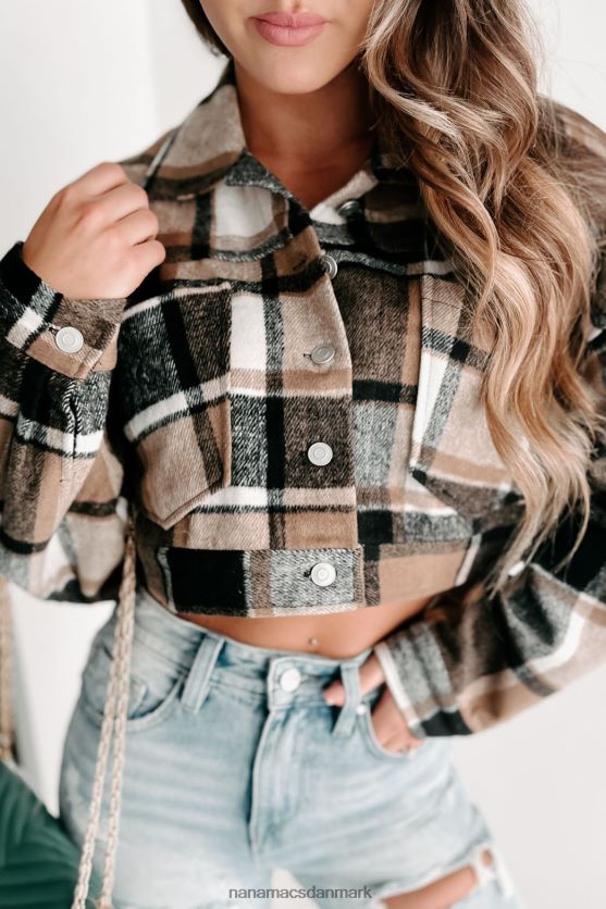 dækkende spor plaid beskåret shacket NanaMacs XJPBDL3656 sort/taupe