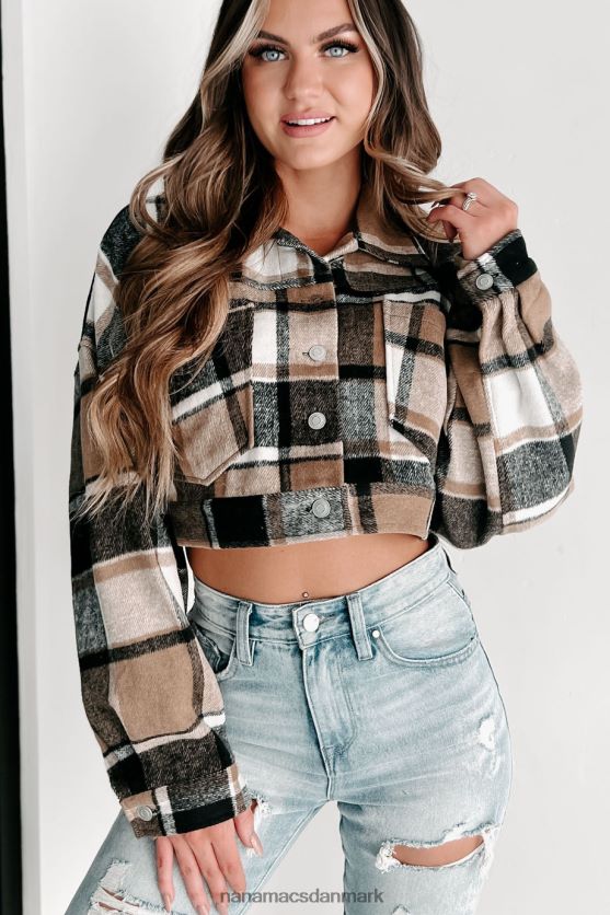 dækkende spor plaid beskåret shacket NanaMacs XJPBDL3656 sort/taupe