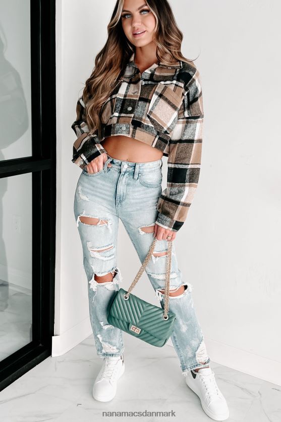 dækkende spor plaid beskåret shacket NanaMacs XJPBDL3656 sort/taupe