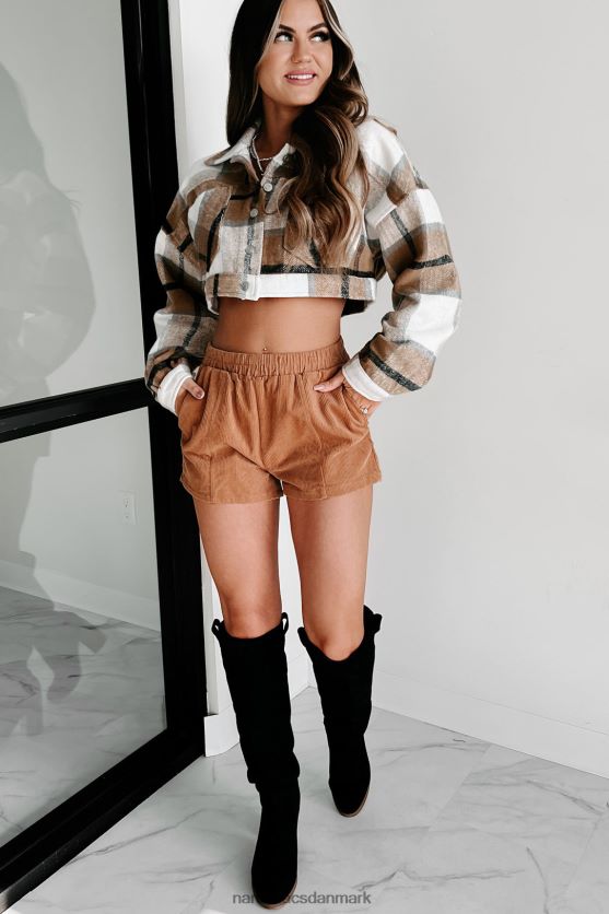 dækkende spor plaid beskåret shacket NanaMacs XJPBDL3662 Brun