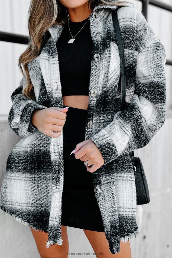 feberagtig for efterår lang plaid shacket NanaMacs XJPBDL3700 sort