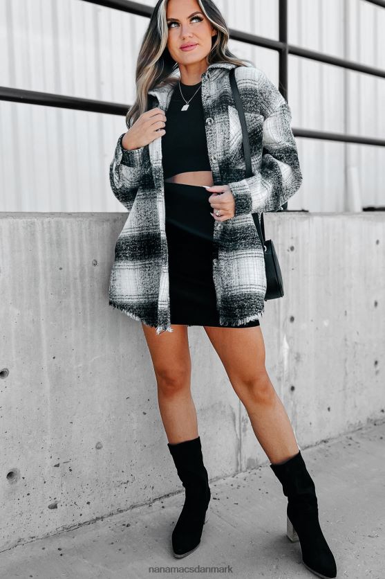 feberagtig for efterår lang plaid shacket NanaMacs XJPBDL3700 sort