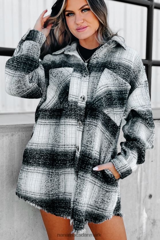 feberagtig for efterår lang plaid shacket NanaMacs XJPBDL3700 sort