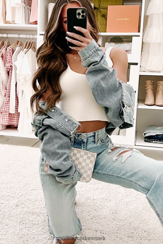 finde det ud af beskåret denim shacket NanaMacs XJPBDL3763 medium let denim