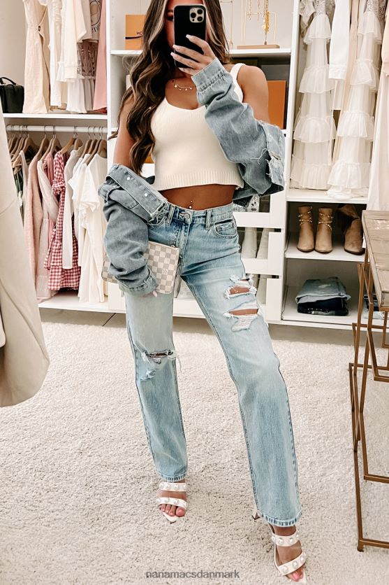 finde det ud af beskåret denim shacket NanaMacs XJPBDL3763 medium let denim