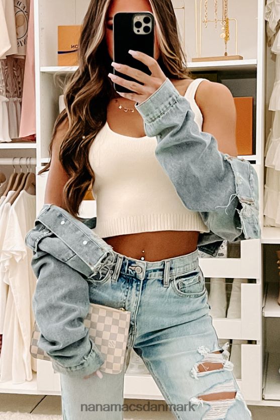 finde det ud af beskåret denim shacket NanaMacs XJPBDL3763 medium let denim