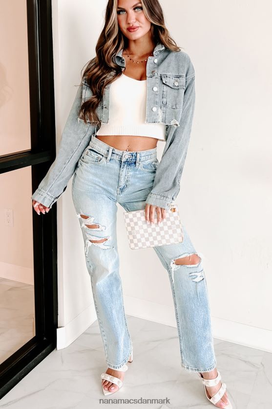 finde det ud af beskåret denim shacket NanaMacs XJPBDL3763 medium let denim