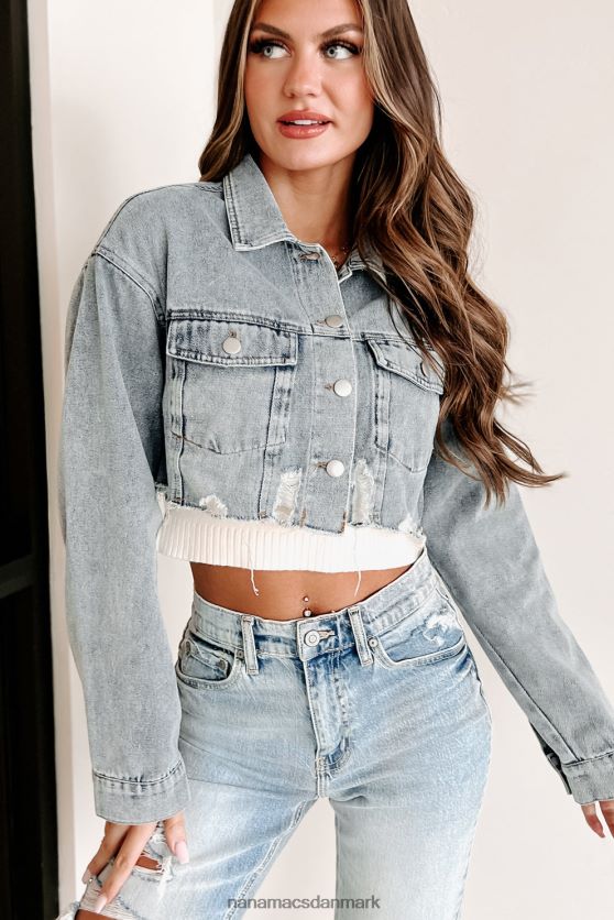 finde det ud af beskåret denim shacket NanaMacs XJPBDL3763 medium let denim