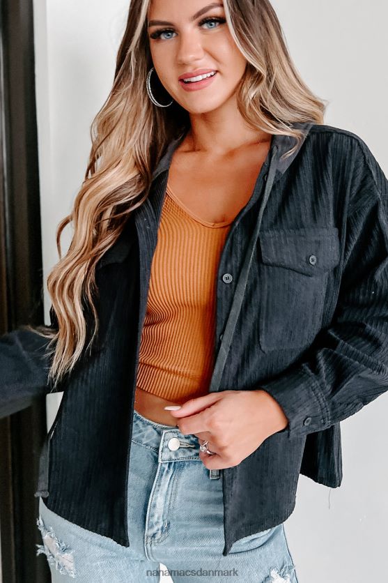 fløjlsjakke med hætte med varig følelse NanaMacs XJPBDL3679 trækul