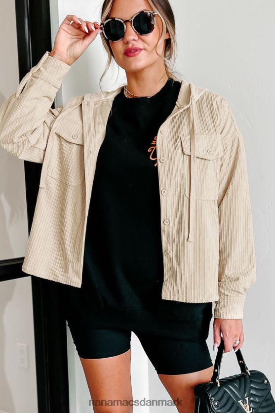 fløjlsjakke med hætte med varig følelse NanaMacs XJPBDL3697 fløde