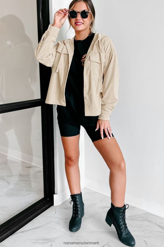 fløjlsjakke med hætte med varig følelse NanaMacs XJPBDL3697 fløde