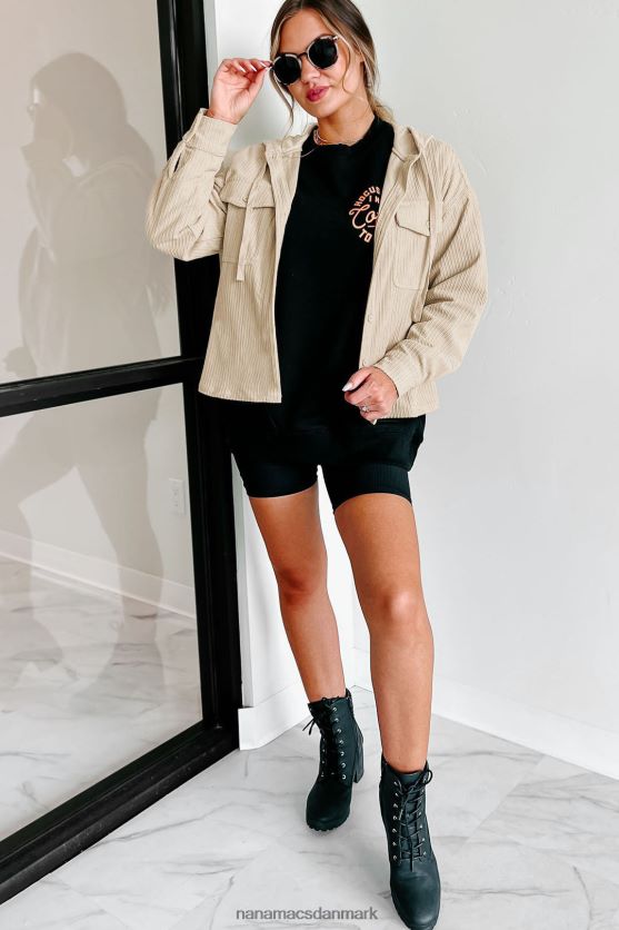 fløjlsjakke med hætte med varig følelse NanaMacs XJPBDL3697 fløde