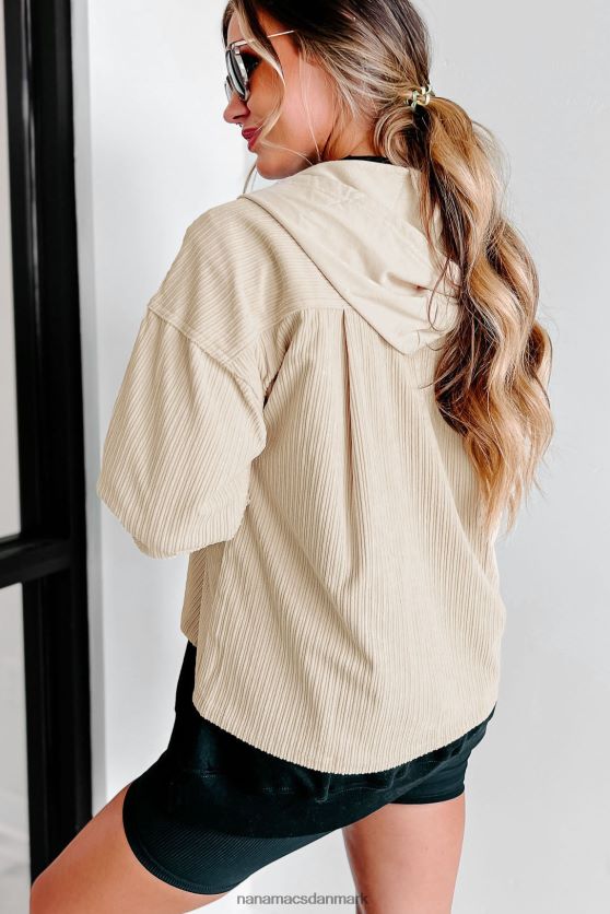 fløjlsjakke med hætte med varig følelse NanaMacs XJPBDL3697 fløde