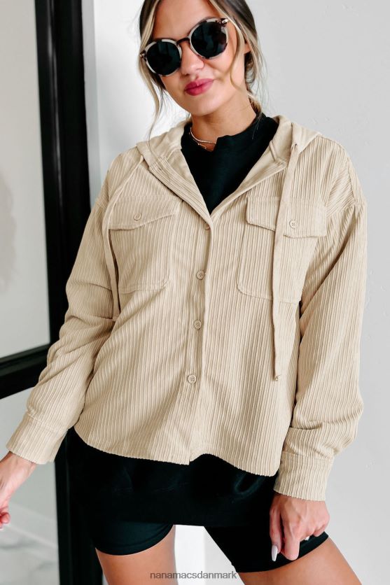 fløjlsjakke med hætte med varig følelse NanaMacs XJPBDL3697 fløde